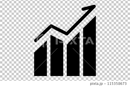 上昇する棒グラフの黒のシルエットアイコン 115358673