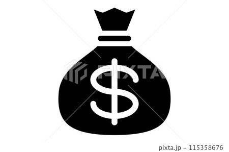 袋に入っているドル貨幣の黒のシルエットアイコン 袋に入っているドル貨幣の黒のシルエットアイコン 115358676
