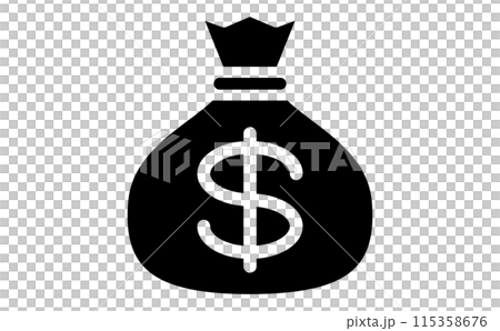 袋に入っているドル貨幣の黒のシルエットアイコン 袋に入っているドル貨幣の黒のシルエットアイコン 115358676