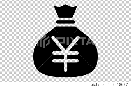 Black silhouette icon of Japanese currency in a bag Black silhouette icon of Japanese currency in a bag 115358677