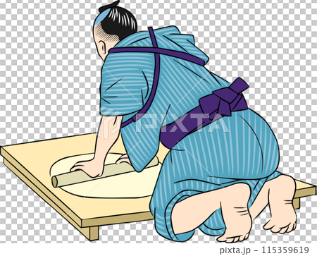 浮世絵　うどんをこねる男性 115359619