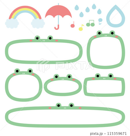 カエルのフレームと雨と虹のイラストセット カエルのフレームと雨と虹のイラストセット 115359671