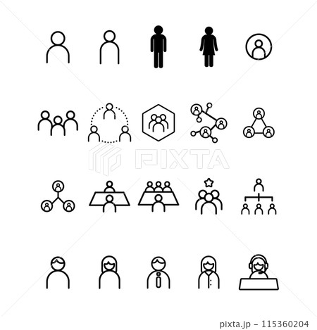 いろいろな人のシンプルアイコンセット、ベクター素材、青色 115360204