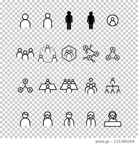 いろいろな人のシンプルアイコンセット、ベクター素材、青色 115360204