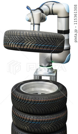Isolated robot arm works in a car service Isolated robot arm works in a car service 115361308