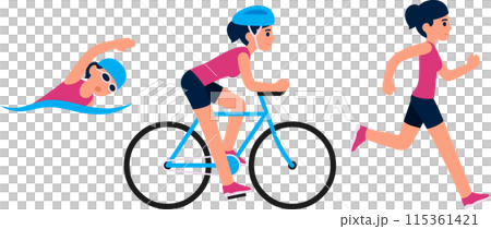 Triathlon woman swimming, running and riding a bicycle 115361421