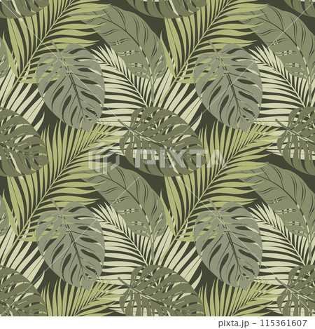 Seamless pattern with tropical leaves, palm leaves. Summer bright cover templates. Illustration 115361607