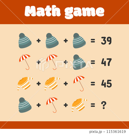Mathematical educational game on the theme of autumn for children. Logical thinking, vector illustration 115361619