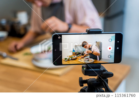 The chef is broadcasting live from workshop how to prepare a vegetarian massaman curry 115361760