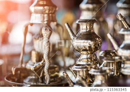 Brass utensils shop, Kathmandu market, Nepal Brass utensils shop, Kathmandu market, Nepal 115363345