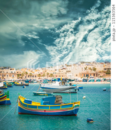 fishing boats near village of Marsaxlokk fishing boats near village of Marsaxlokk 115363564