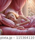 ピンク色のパジャマを着た眠っている美しい女性 115364110