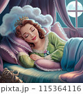 緑色のパジャマを着た眠っている美しい女性 115364116