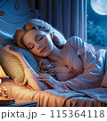 ピンク色のパジャマを着た眠っている美しい女性 115364118