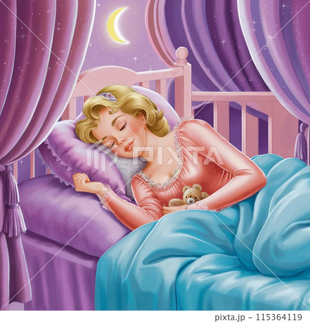 ピンク色のパジャマを着た眠っている美しい女性 115364119