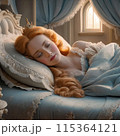 水色のパジャマを着た眠っている美しい女性 115364121