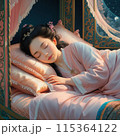 ピンク色のパジャマを着た眠っている美しい女性 115364122