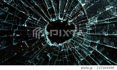 Broken glass with a hole in the center 115364496