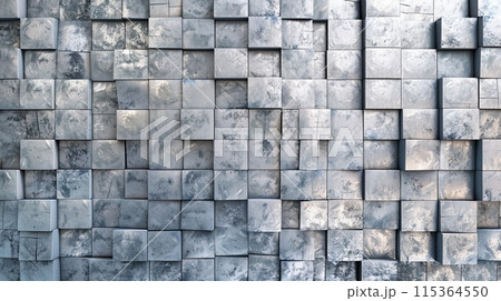 Abstract metallic tile wall with 3d squares Abstract metallic tile wall with 3d squares 115364550