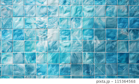 Blue glass mosaic tile wall 115364568