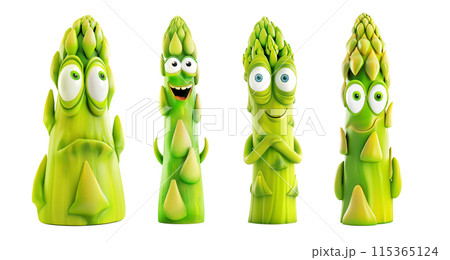 Cartoon asparagus characters, collection isolated on white background 115365124