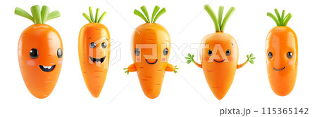 Happy cartoon carrot characters, collection isolated on white background 115365142