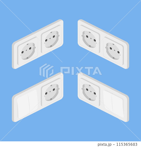 isometric power outlet electric socket european type f switcher set vector flat illustration 115365683