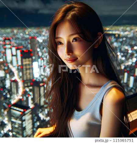 六本木ヒルズの展望台から夜景を眺める所を生成で描きました 115365751