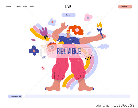 Life Unframed: Photo rainbow -modern flat vector concept illustration of a photographer and rainbow. Metaphor of unpredictability, imagination, whimsy, cycle of existence, play, growth and discovery 115366358