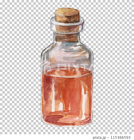 Rose hip essential oil in the glass bottle with cork. Cosmetic rosa canina seed oil clipart for face and body. Watercolor illustration for packaging, organic products, beauty, perfumery, labels Rose hip essential oil in the glass bottle with cork. Cosmetic rosa canina seed oil clipart for face and body. Watercolor illustration for packaging, organic products, beauty, perfumery, labels 115366593