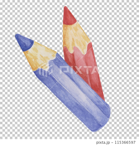 Red and blue colored pencils. Wooden stationery clipart for drawing, writing. Retro crayon watercolor illustration for kids party, sticker, scrapbooking, invitations, baby shower, nursery decor Red and blue colored pencils. Wooden stationery clipart for drawing, writing. Retro crayon watercolor illustration for kids party, sticker, scrapbooking, invitations, baby shower, nursery decor 115366597