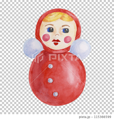 Tumbler doll. Red retro baby toy. Vintage roly-poly watercolor illustration for kids party celebration. Children toy clipart card, flyer, scrapbooking, invitation, sticker, baby shower, nursery decor Tumbler doll. Red retro baby toy. Vintage roly-poly watercolor illustration for kids party celebration. Children toy clipart card, flyer, scrapbooking, invitation, sticker, baby shower, nursery decor 115366599