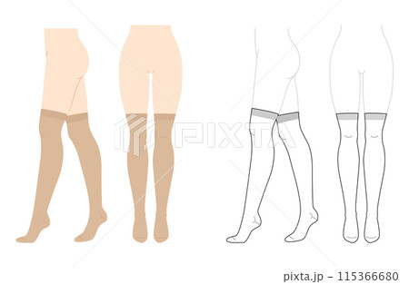 Over-the-knee Socks Set on women legs - natural beige and line style. Hosiery Fashion accessory clothing technical  115366680