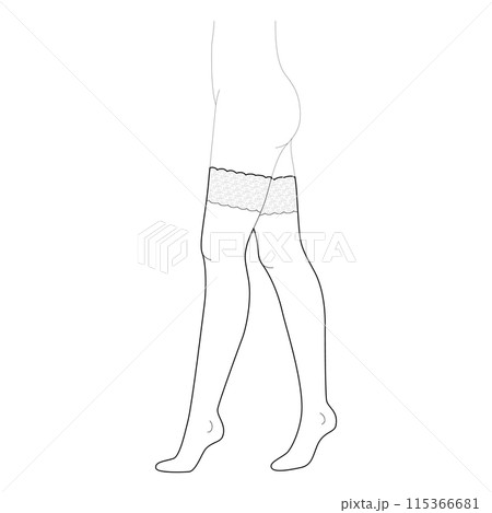 Hold-ups Tights Pantyhose on legs. Fashion accessory clothing technical illustration stocking. Vector side view for Men 115366681