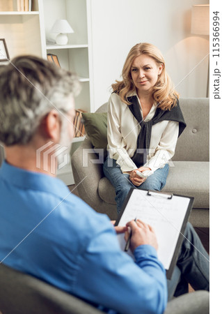 Psychologist provides professional care for patient helps with mental health problems Psychologist provides professional care for patient helps with mental health problems 115366994
