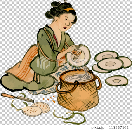 かんぴょうを作る女性 115367161