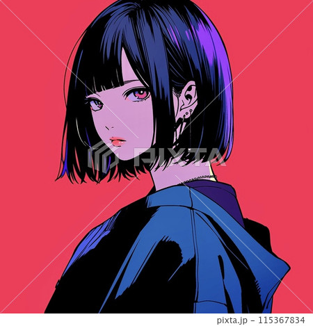 赤い背景とクールな女の子 115367834