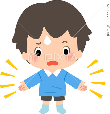 大きすぎる長袖シャツを着て戸惑う男の子 115367889