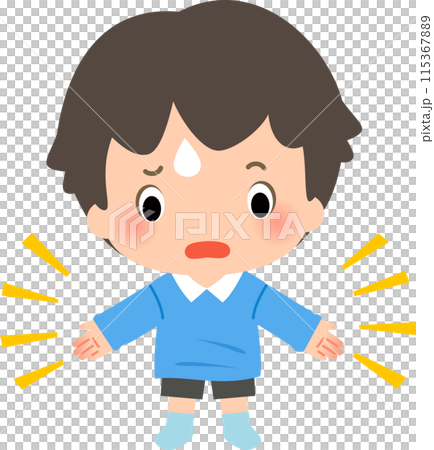 大きすぎる長袖シャツを着て戸惑う男の子 115367889