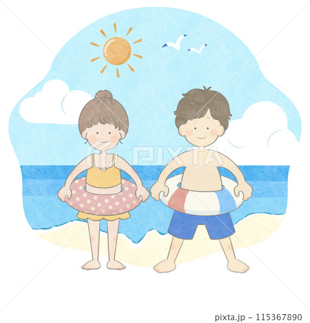 海 女の子と男の子 115367890