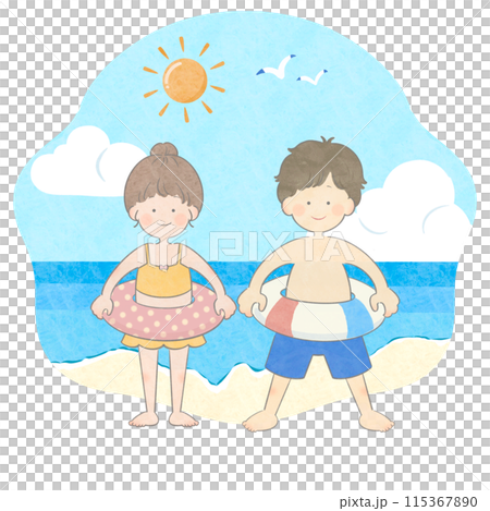 海 女の子と男の子 115367890