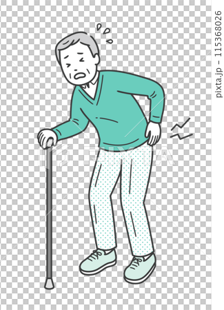 一名老人因背痛將手放在下背部的插圖 115368026