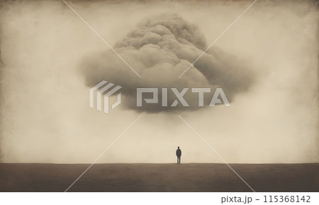 A man gazes at a cumulus cloud in the atmospheric sky 115368142