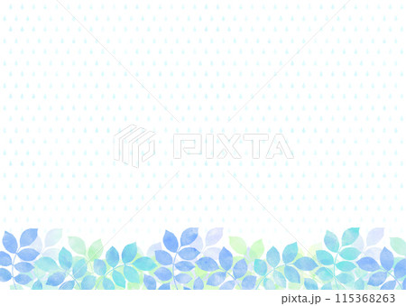 水彩タッチの木の葉と雨のフレーム 梅雨 115368263