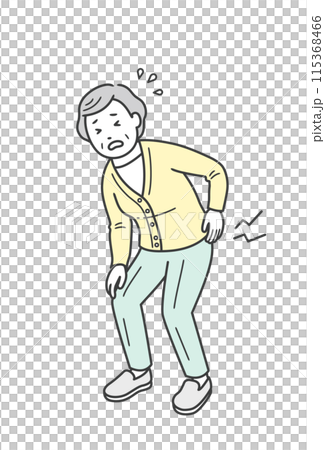 腰痛で腰に手を当てる高齢女性のイラスト 腰痛で腰に手を当てる高齢女性のイラスト 115368466