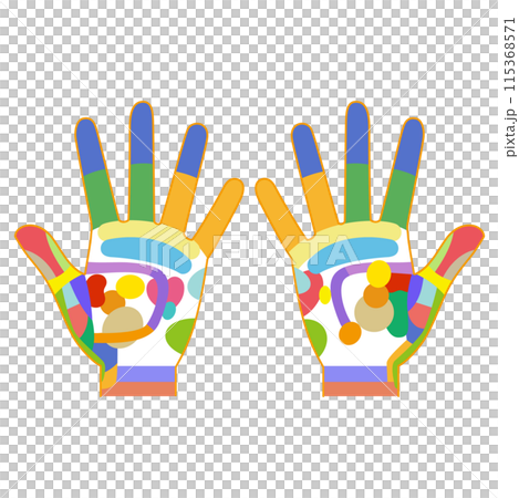 Colorful illustration of reflex zones on the palm 115368571