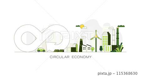 Circular Economy. The concept of Green business, ecology and environment sustainable devellopment. Vector illustration. Circular Economy. The concept of Green business, ecology and environment sustainable devellopment. Vector illustration. 115368630