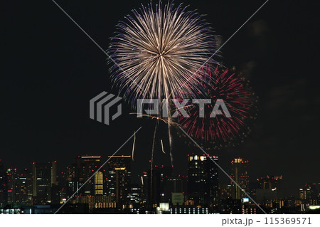 なにわ淀川花火大会　十三花火大会　ビルと花火 115369571