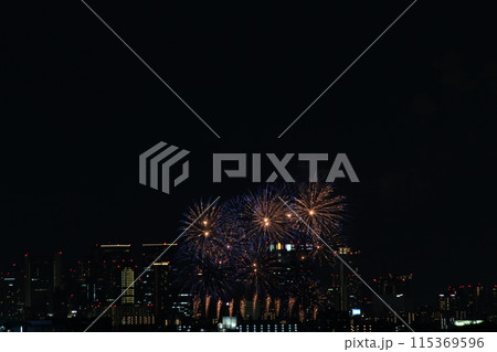 なにわ淀川花火大会　十三花火大会　ビルと花火 115369596