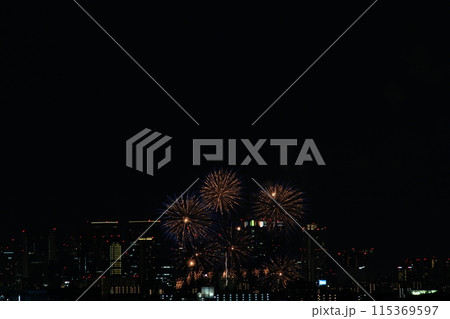 なにわ淀川花火大会　十三花火大会　ビルと花火 115369597